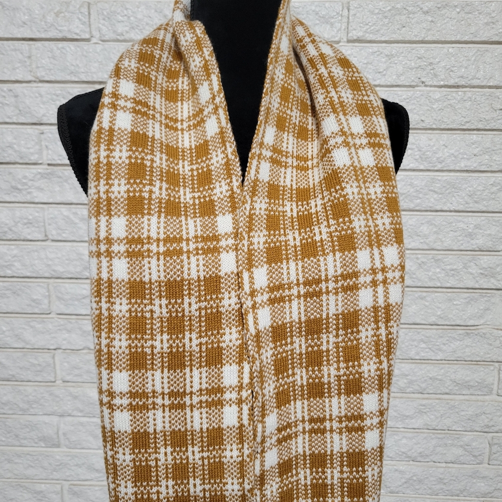 Timberland scarf wheat plaid check fall winter unisex 10" x 68 " EUC